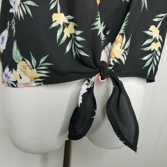 Hippie Rose Floral Pineapple Tropical Tie-Front - Picture 5 of 8